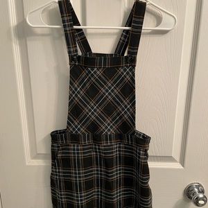 Plaid overall mini dress